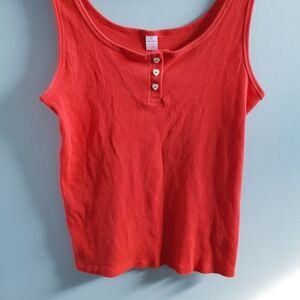 Joe Fresh Coral Ribbed Tank Top with Heart Buttons